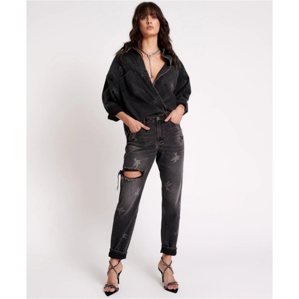 One Teaspoon 1982s High Waist Balloon Denim Jeans Black Nwt